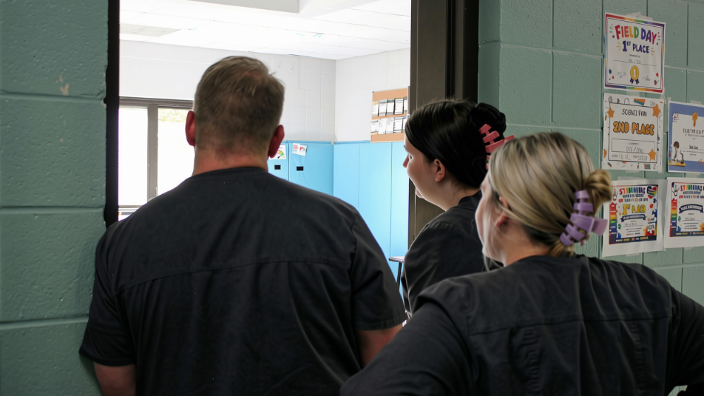 Jefferson State Community College nursing students looking at Allan Cott School classroom.