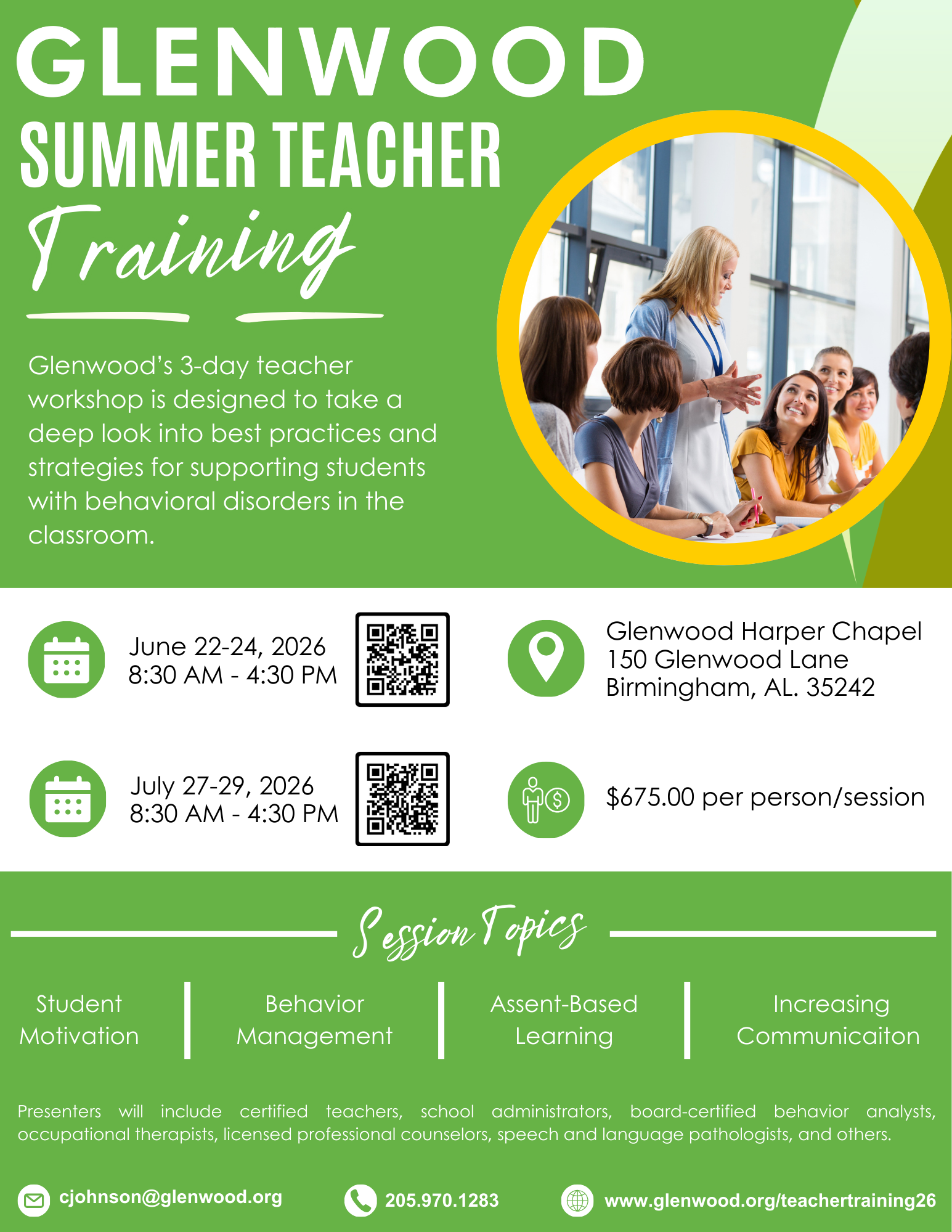 Summer Teacher Training Workshop for Educators - Glenwood